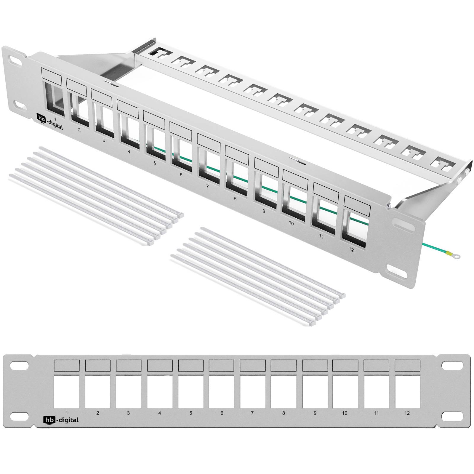 hb-digital Patchfeld 10 zoll 12-Port für Keystone Module grau 1HE-0
