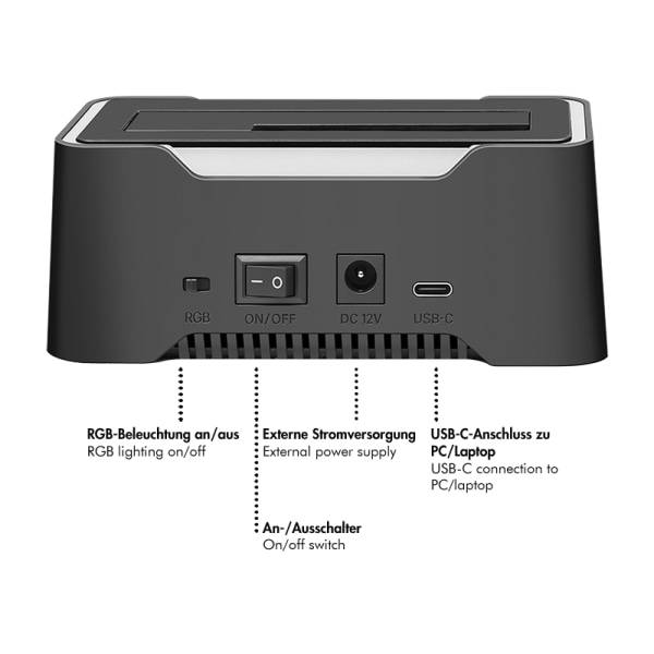 USB 3.2 Gen1 Docking Station, 1-Bay, for 2,5/3,5" SATA HDD/SSD, RGB-1