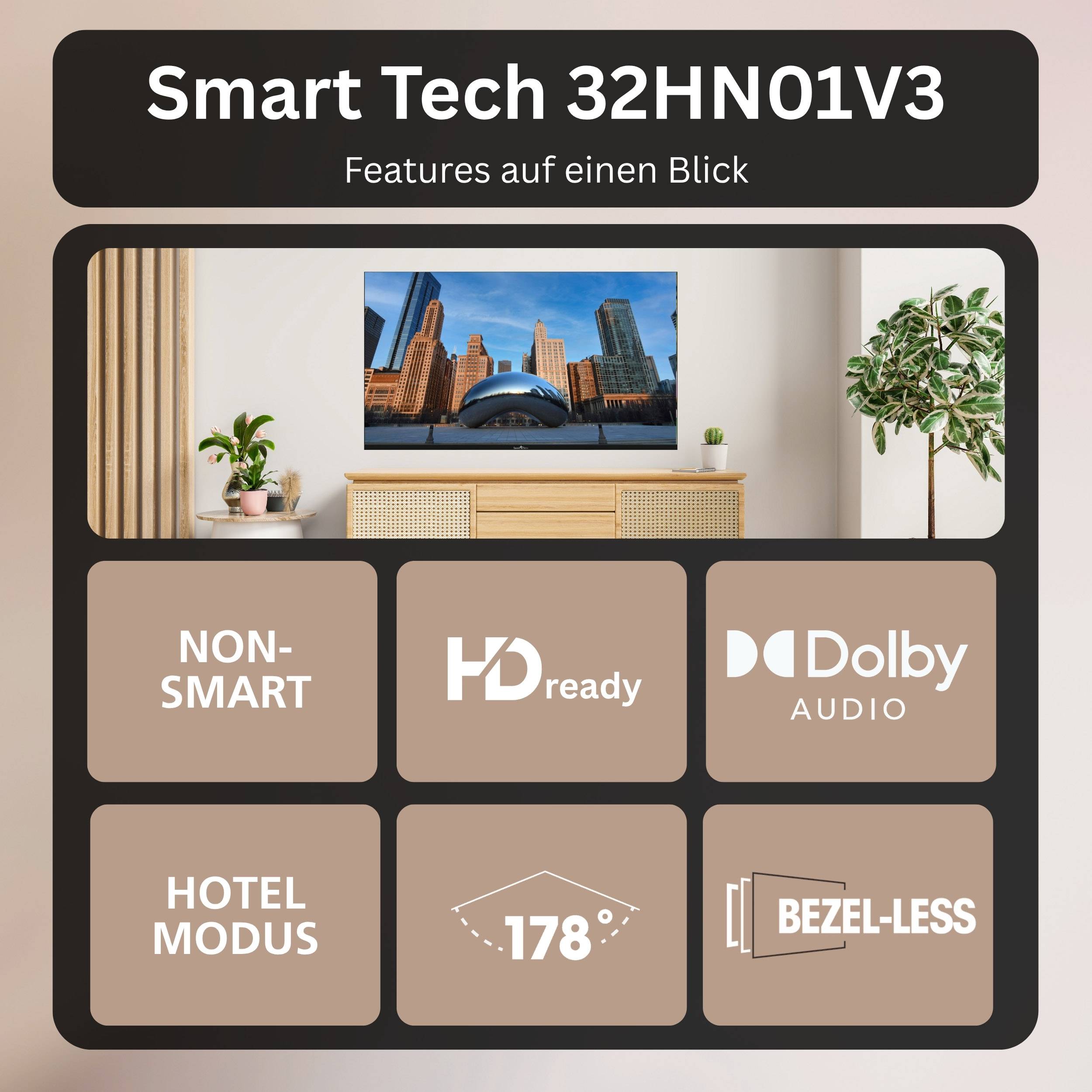 Smart Tech 32HN01V3 32 Zoll Fernseher LED TV mit HD Auflösung, Dolby Audio und Triple-Tuner (2026)-3