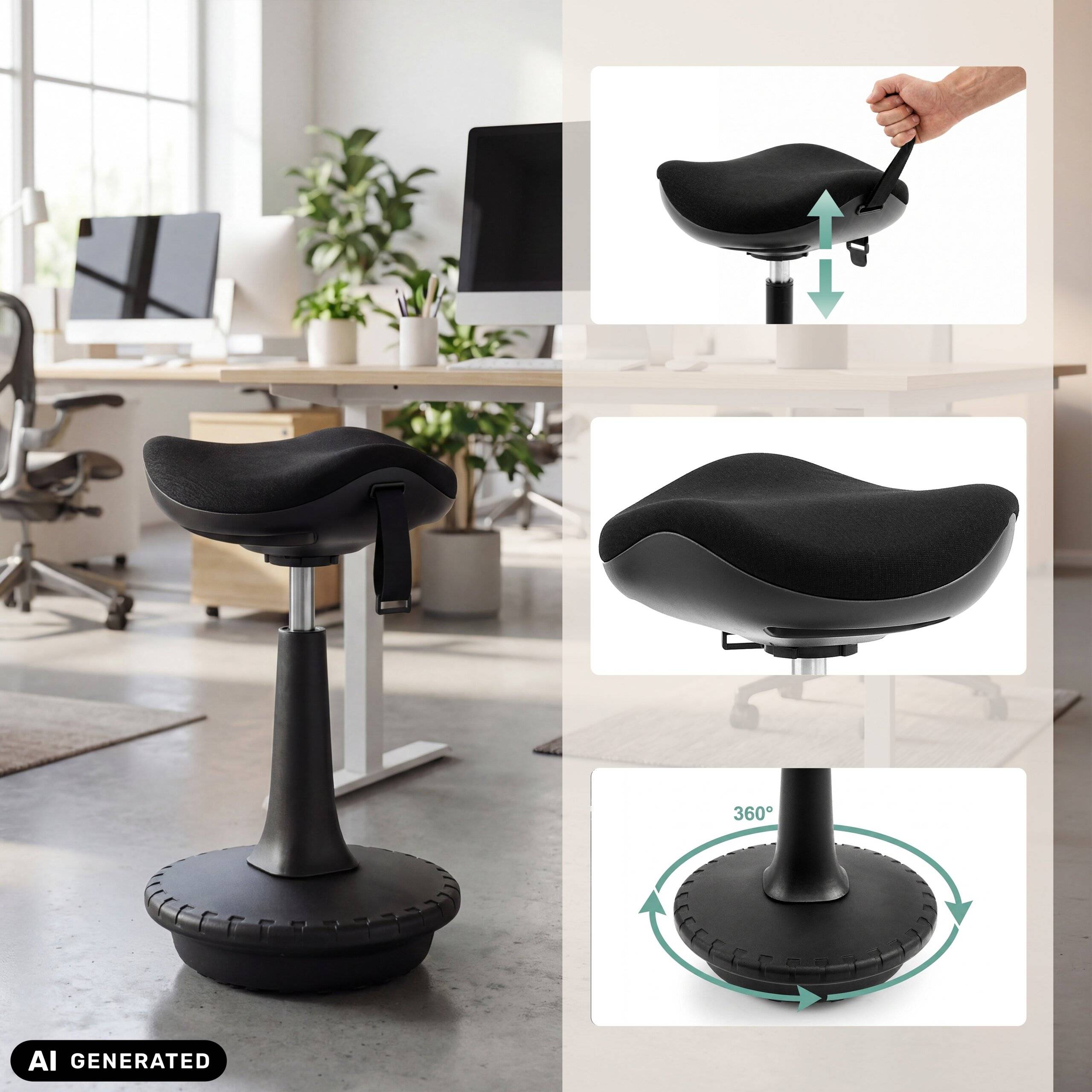 Stehhocker Stehhilfe Balance Sit Ergo Stoff schwarz hjh OFFICE-2