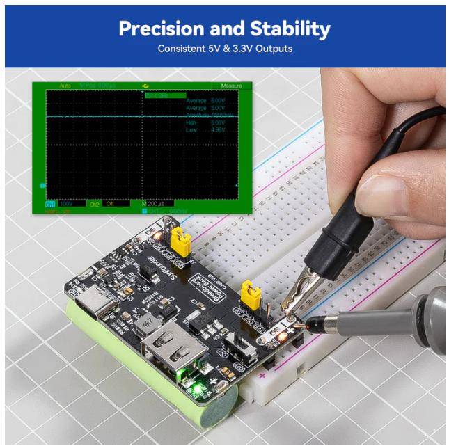 SunFounder BreadVolt Breadboard Akku Stromversorgung, 5V/1,5A oder 3,3V/1A, USB-C-4