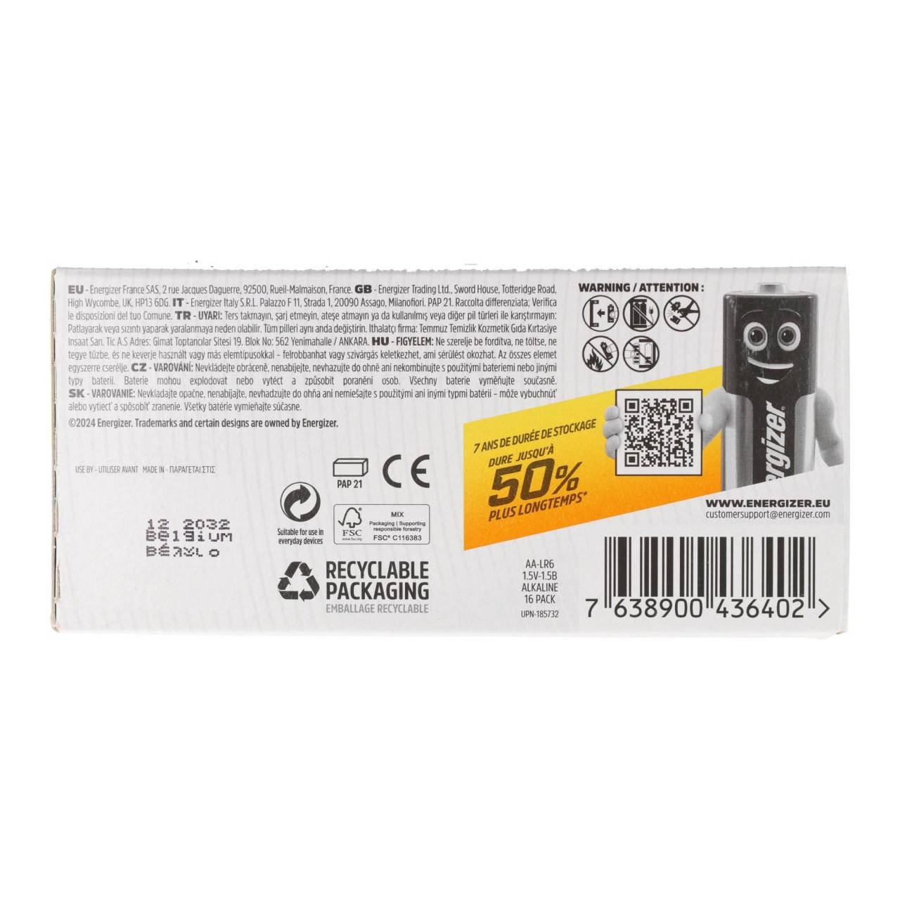 Energizer Batterie Alkaline, Mignon, AA, LR06, 1.5V Alkaline Power, Retail Blister (16-Pack)-4