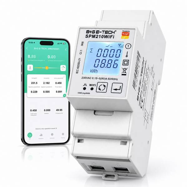 B+G E-Tech SPM210WiFi - Wechselstromzähler für DIN Hutschiene 80A digital WiFi Tuya Android iOS Remote
