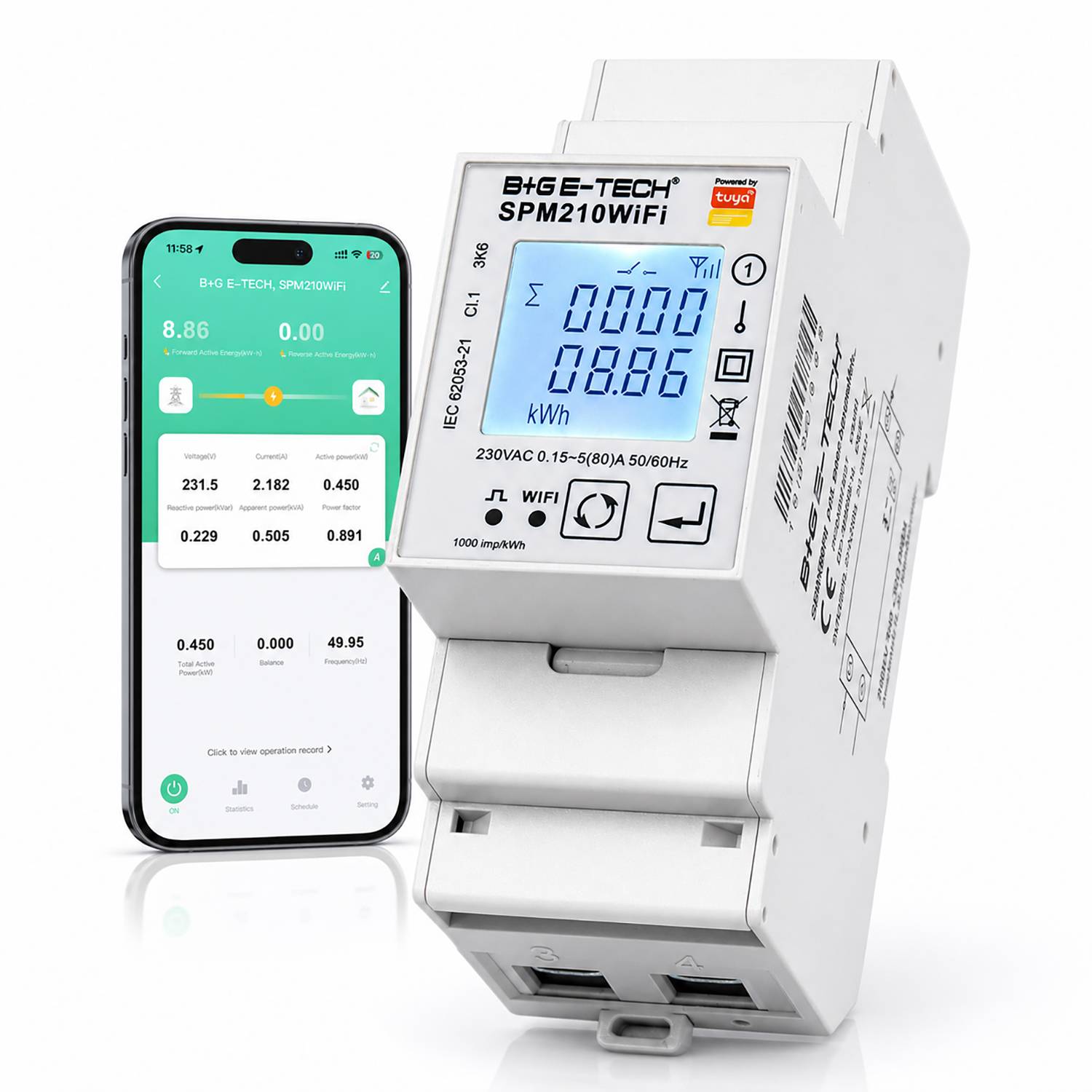 B+G E-Tech SPM210WiFi - Wechselstromzähler für DIN Hutschiene 80A digital WiFi Tuya Android iOS Remote-0