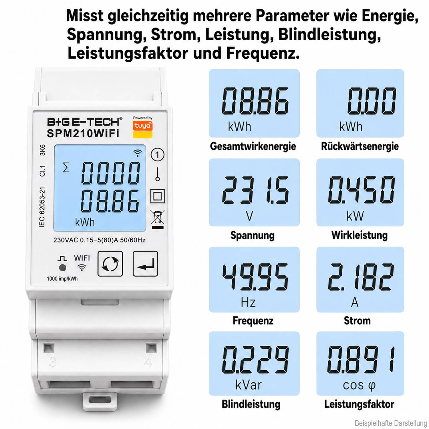 B+G E-Tech SPM210WiFi - Wechselstromzähler für DIN Hutschiene 80A digital WiFi Tuya Android iOS Remote-4