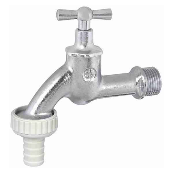 Schlösser Auslaufventil mit Schlauchverschraubung und Knebel-Oberteil, 1", verchromt matt