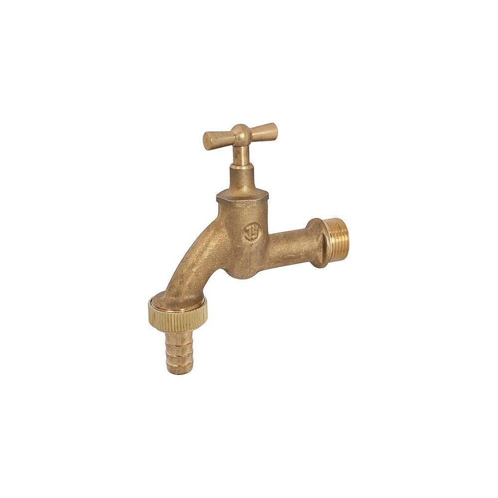 Schlösser Auslaufventil mit Schlauchverschraubung und Knebel-Oberteil, 3/4", Messing blank-0