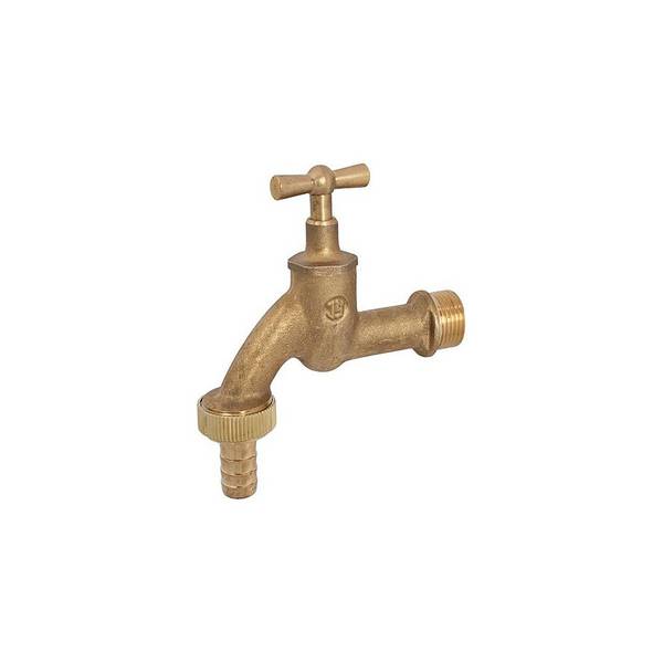 Schlösser Auslaufventil mit Schlauchverschraubung und Knebel-Oberteil, 3/4", Messing blank