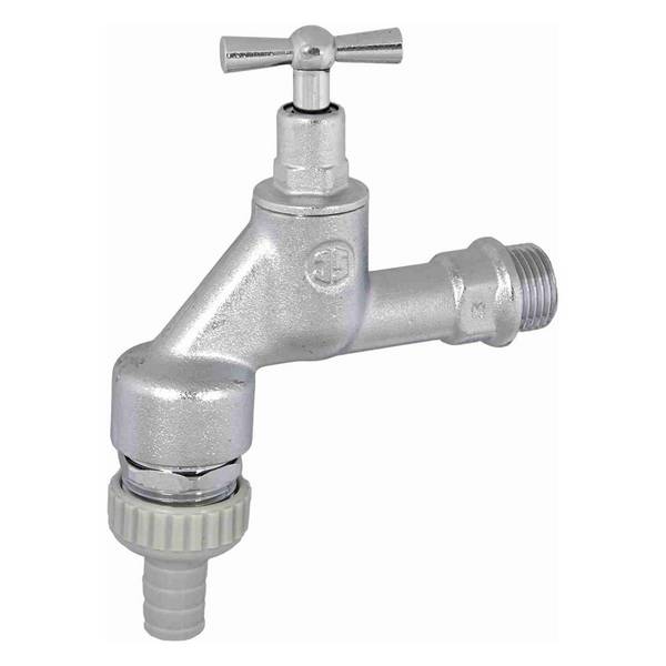Schlösser Auslaufventil mit Rohrbelüfter, Schlauchverschraubung, ohne RV, Knebel-Oberteil, 1/2", verchromt matt
