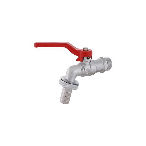 Schlösser Kugel-Auslaufhahn, leicht, DN 15, 1/2", Hebelgriff Rot, matt verchromt