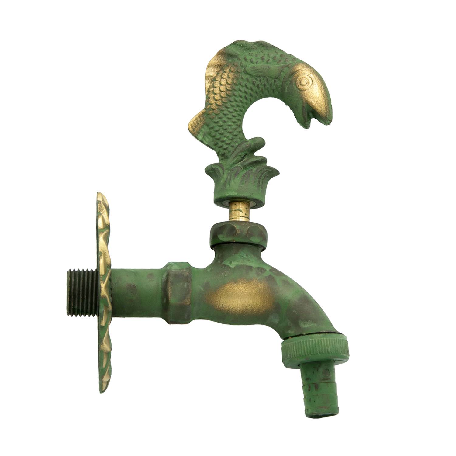 Auslaufhahn Nostalgie 1/2" AG Messing Fisch mit Schlauchtülle-1