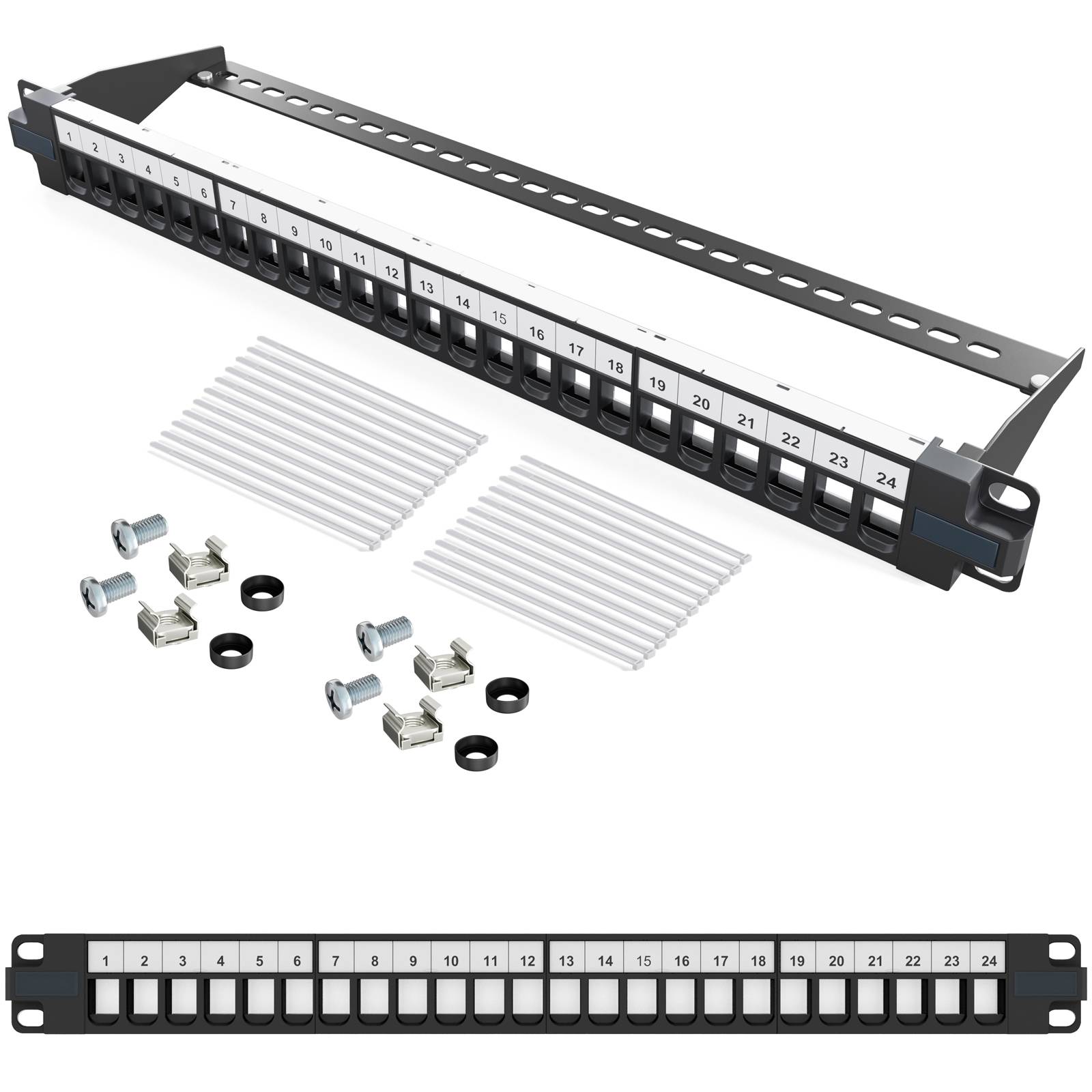 hb-digital Patchpanel 19 zoll / Patchfeld 24-Port für Keystone Module schwarz-0