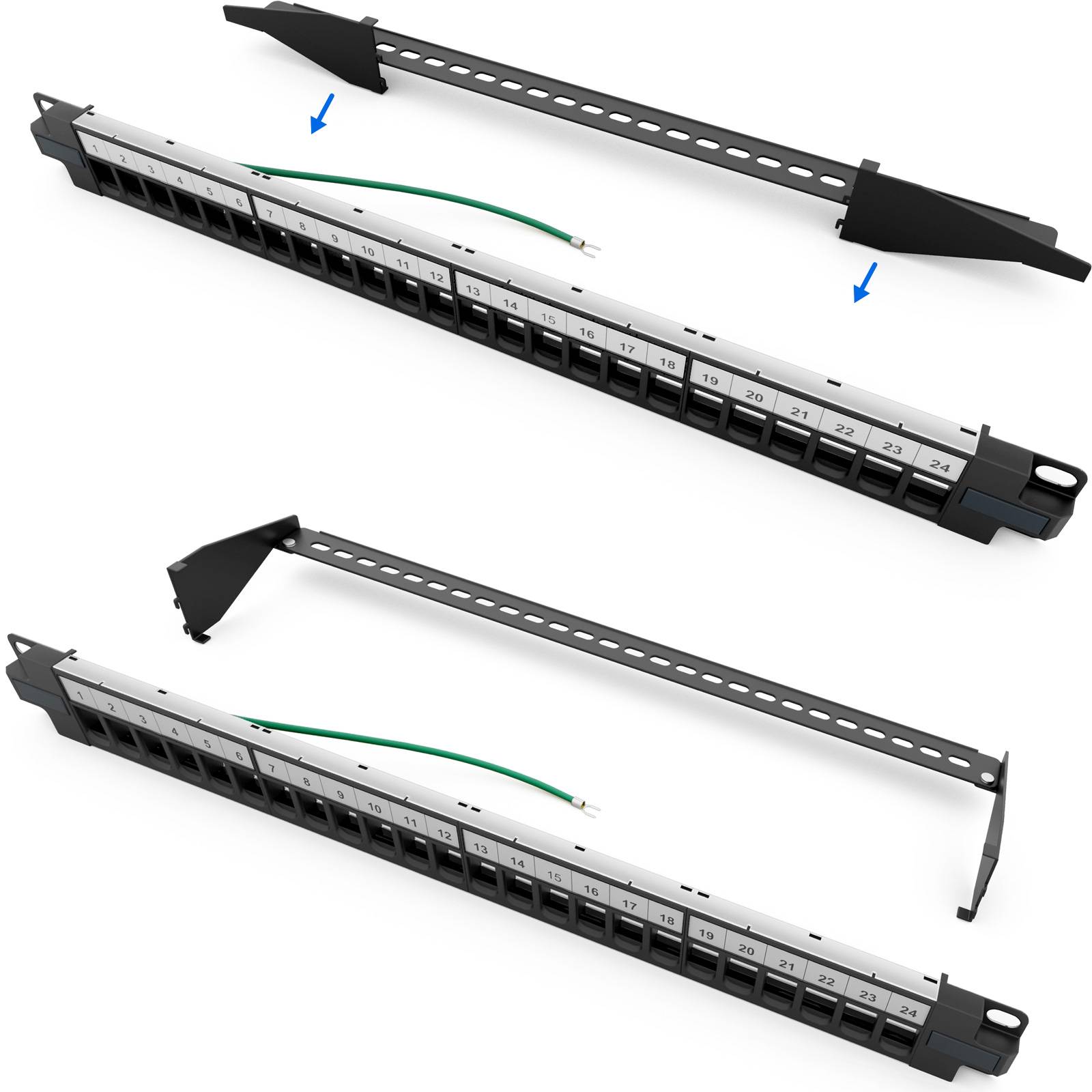 hb-digital Patchpanel 19 zoll / Patchfeld 24-Port für Keystone Module schwarz-2
