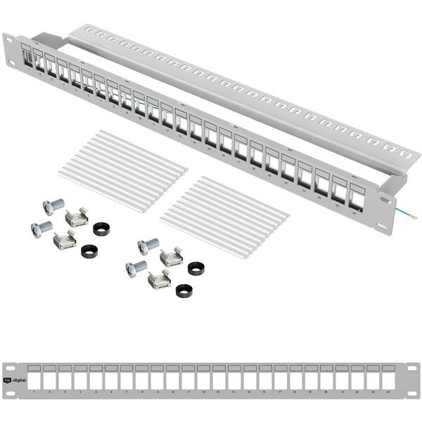 hb-digital Patchpanel 19 zoll / Patchfeld 24-Port für Keystone Module grau