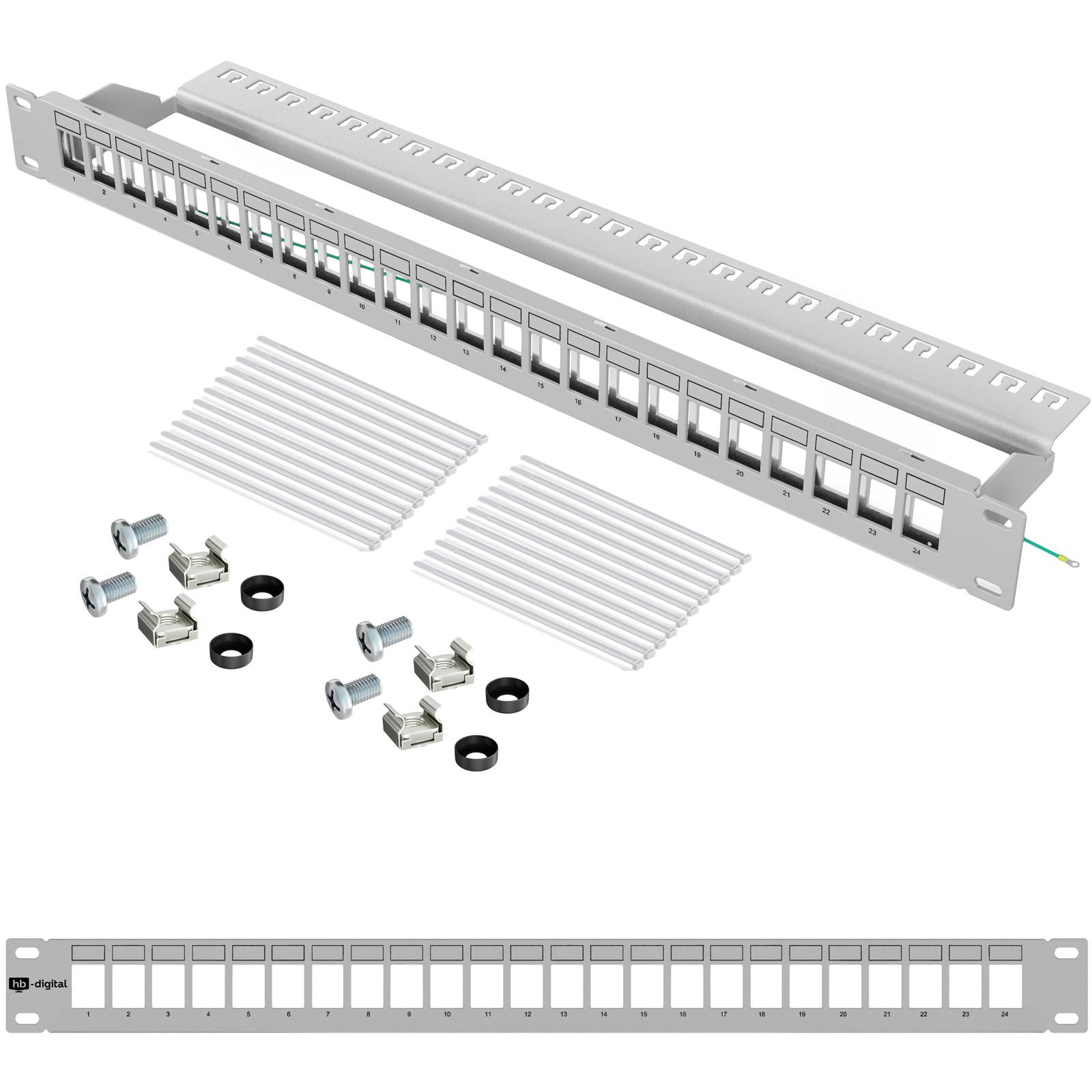 hb-digital Patchpanel 19 zoll / Patchfeld 24-Port für Keystone Module grau-0