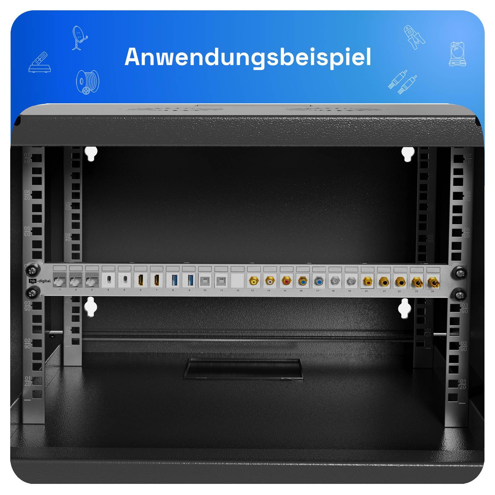 hb-digital Patchpanel 19 zoll / Patchfeld 24-Port für Keystone Module grau-2