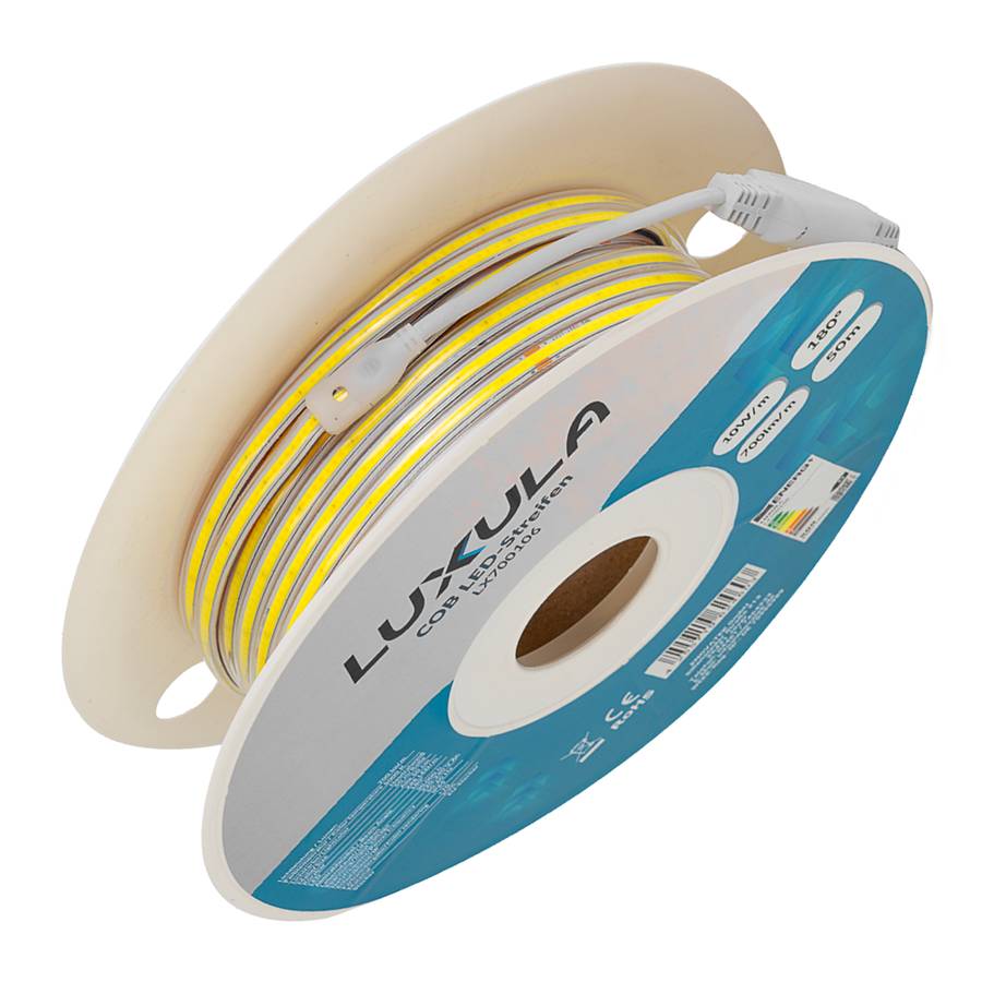 LUXULA COB LED Streifen 10W/m 5000K Neutralweiß Lichtschlauch 25m IP65 Wassergeschützt 220V Kürzbar Erweiterbar Weiß-0