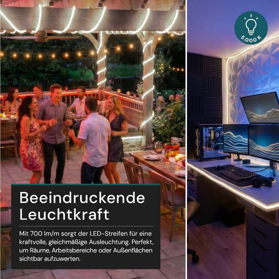 LUXULA COB LED Streifen 10W/m 5000K Neutralweiß Lichtschlauch 25m IP65 Wassergeschützt 220V Kürzbar Erweiterbar Weiß-2