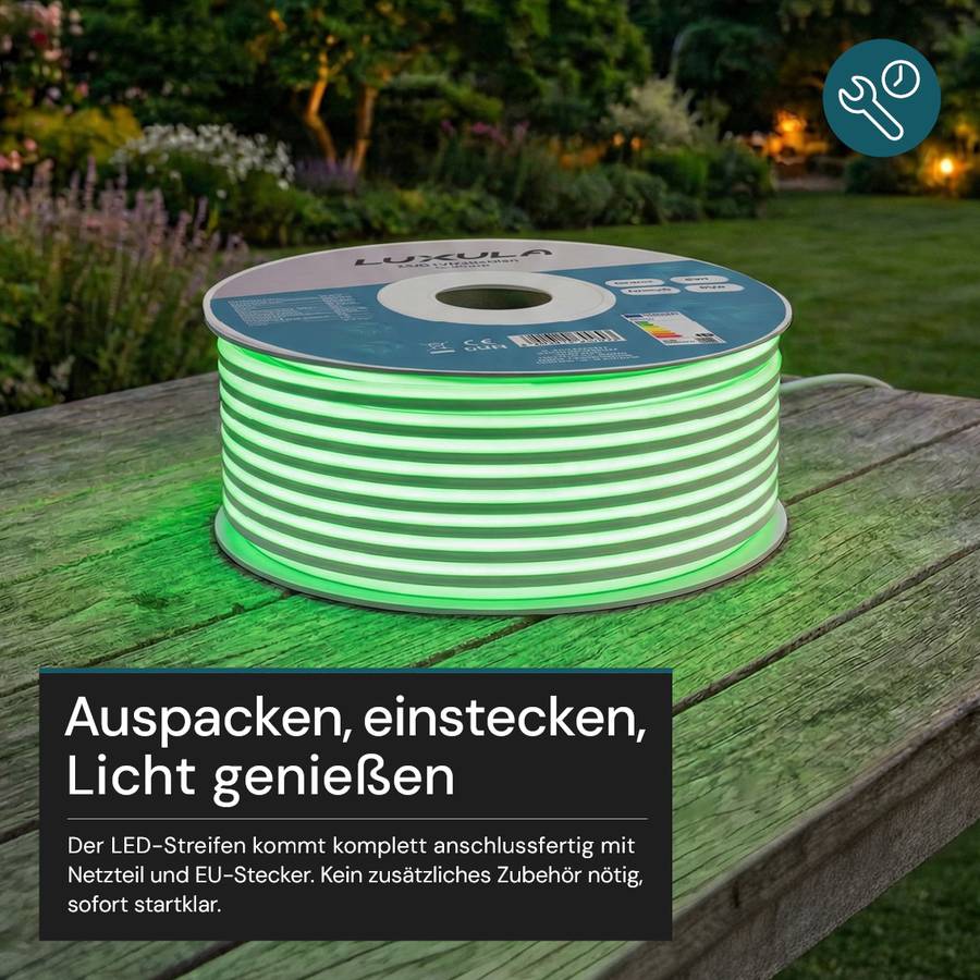 LUXULA COB LED Streifen 10W/m Grün Lichtschlauch 50m IP65 Wassergeschützt 220V Kürzbar Erweiterbar Farbig Dekoration-4