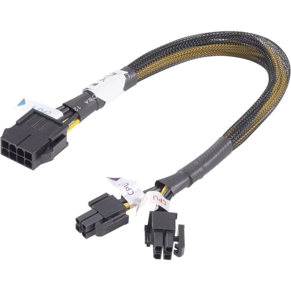 Akasa Stroom Verlengkabel [1x PCI-E stekker 8-polig 2x PCI-E stekker 4-polig] 0.30 m Geel-zwart