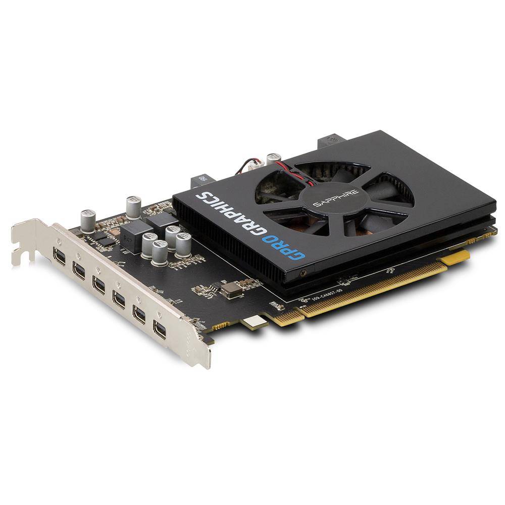 Sapphire GPRO 6200 Grafikkarte (P/N: 299-3E262-002PG, 4GB GDDR5, PCIe 3.0 x16, 1-Slot, 6x mini DP)-0