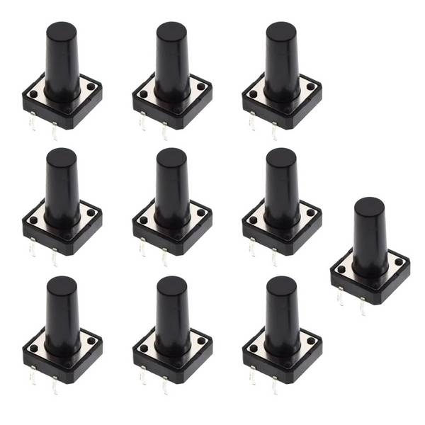 10x Taster 12x12x18mm THT – Druckknopf-Microtaster für Breadboard und Platinen