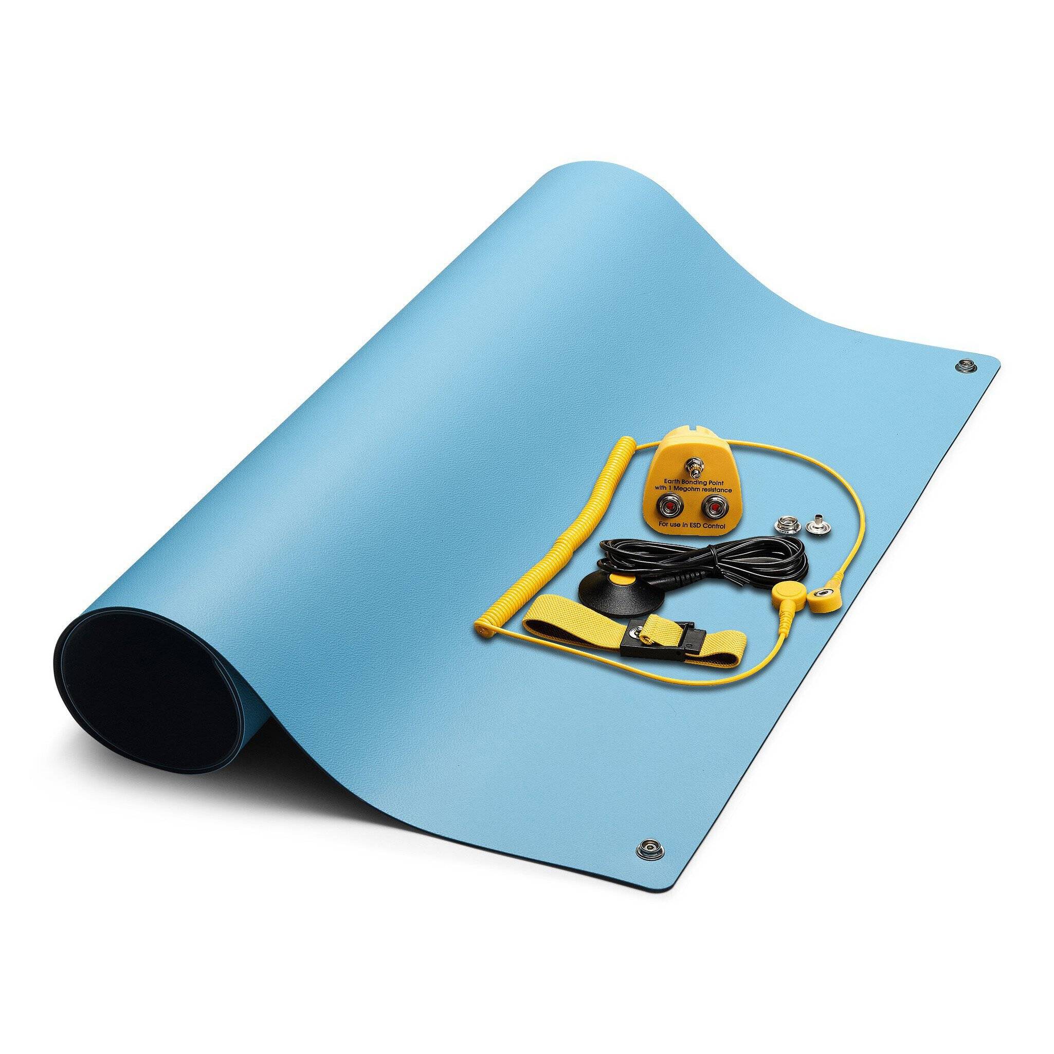 ESD-Tischmatten Set L Pro, blau, 1200 x 600 mm, 5-teilig, 2x 10 mm Druckknopf-0