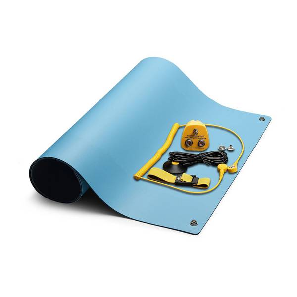 ESD-Tischmatten Set XS Pro, blau, 400 x 600 mm, 5-teilig, 2x 10 mm Druckknopf