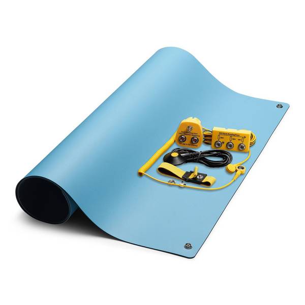 ESD-Tischmatten Set L ProPlus, blau, 1200 x 600 mm, 6-teilig, inkl. Erdungspunkt