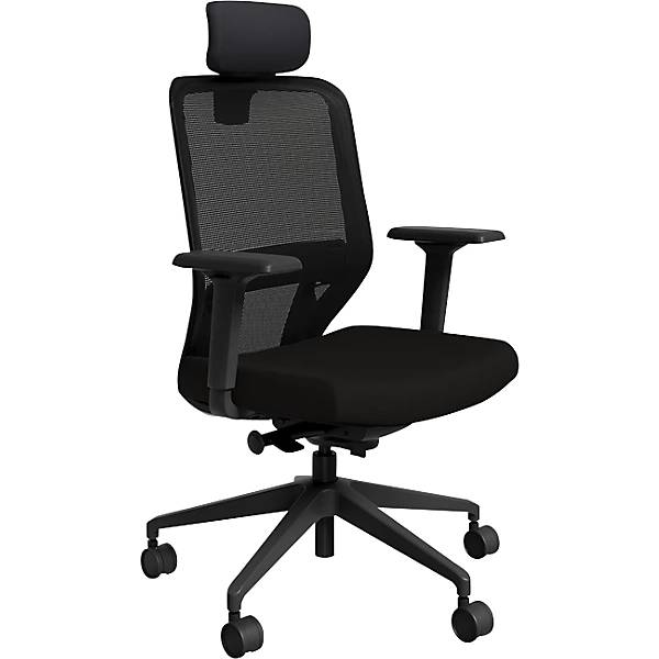 Bürostuhl Grevia mit Netzrückenlehne schwarz mit Kopfstütze. TAKKT Industrial & Packaging GmbH 86673049-0