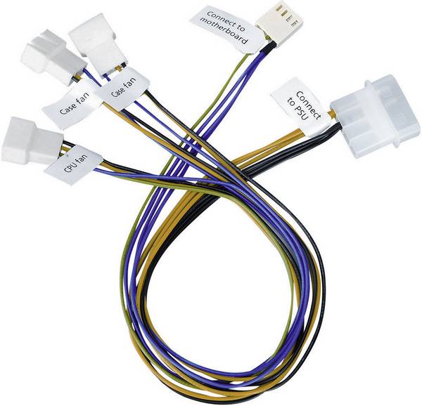 PC-Lüfter Anschlusskabel [3x PC-Lüfter Stecker 3pol., PC-Lüfter Stecker 4pol. - 1x IDE-Strom-Stecker 4pol.] 0.30 m  Akasa