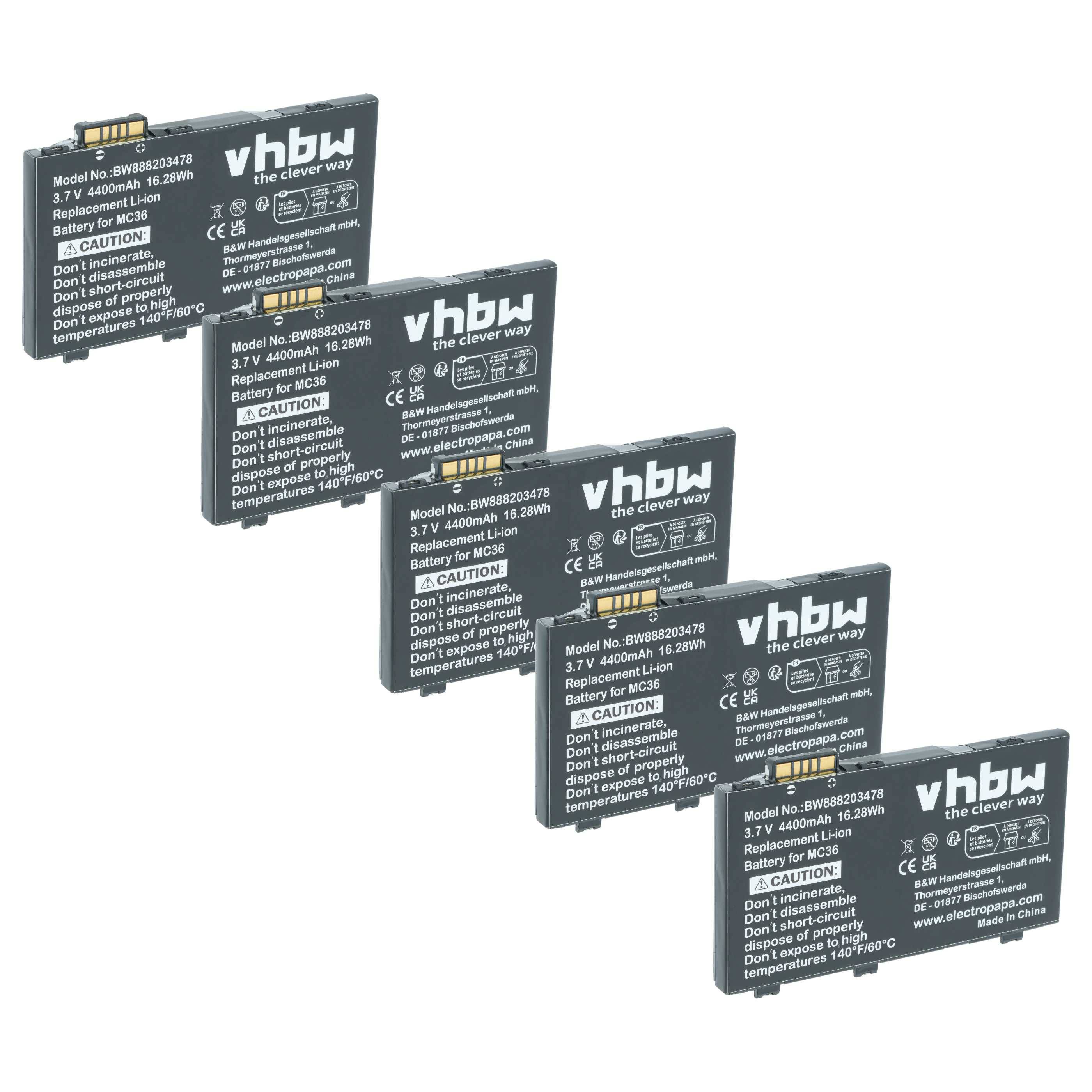 vhbw 5x Akku kompatibel mit Motorola Symbol TC55 Mobilcomputer PDA Scanner (4400 mAh, 3,7 V, Li-Ion)-0