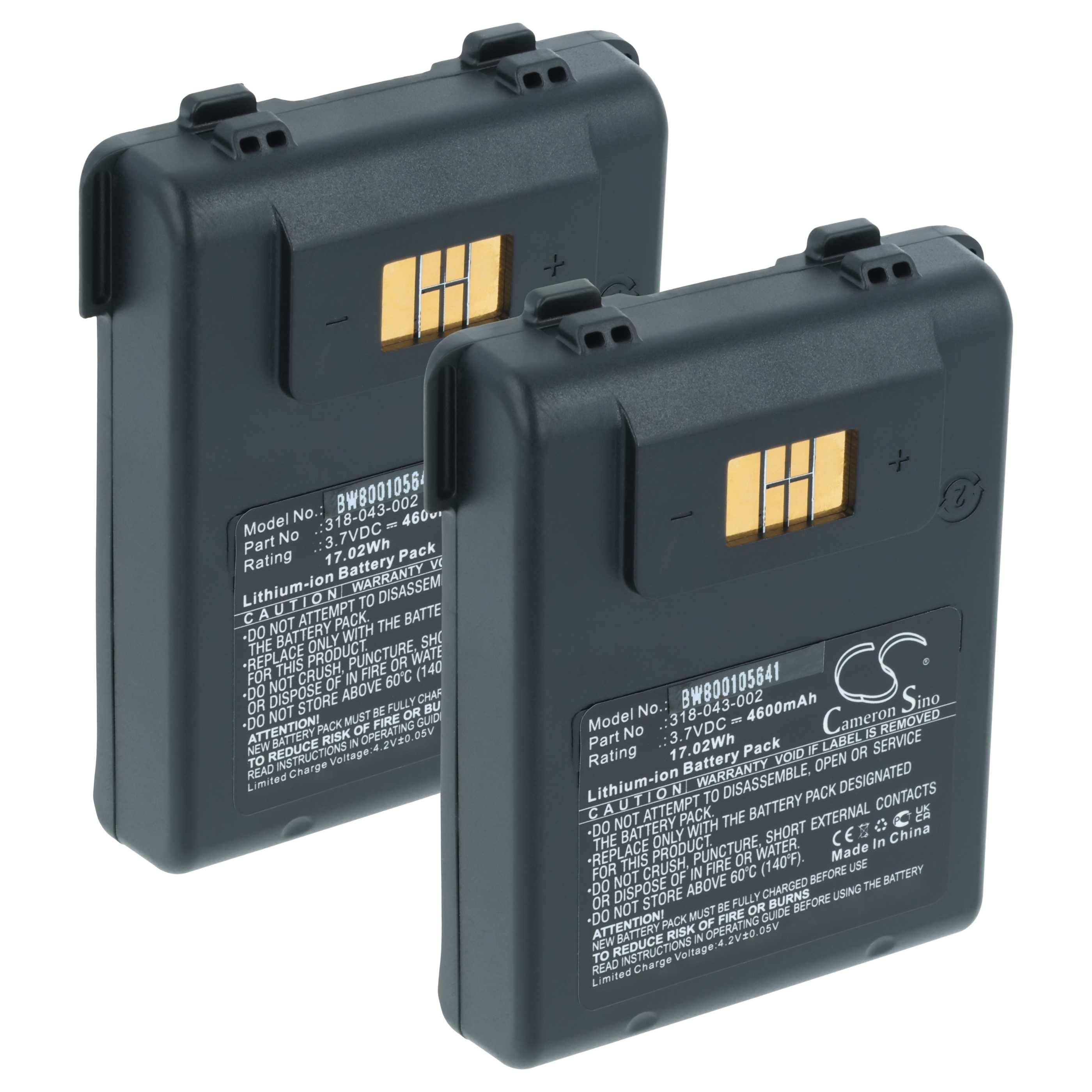 vhbw 2x Akku Ersatz für Intermec 318-043-012 | 318-043-002, 1000AB01, 318-043-022 für Barcodescanner POS (4600 mAh, 3,7-0