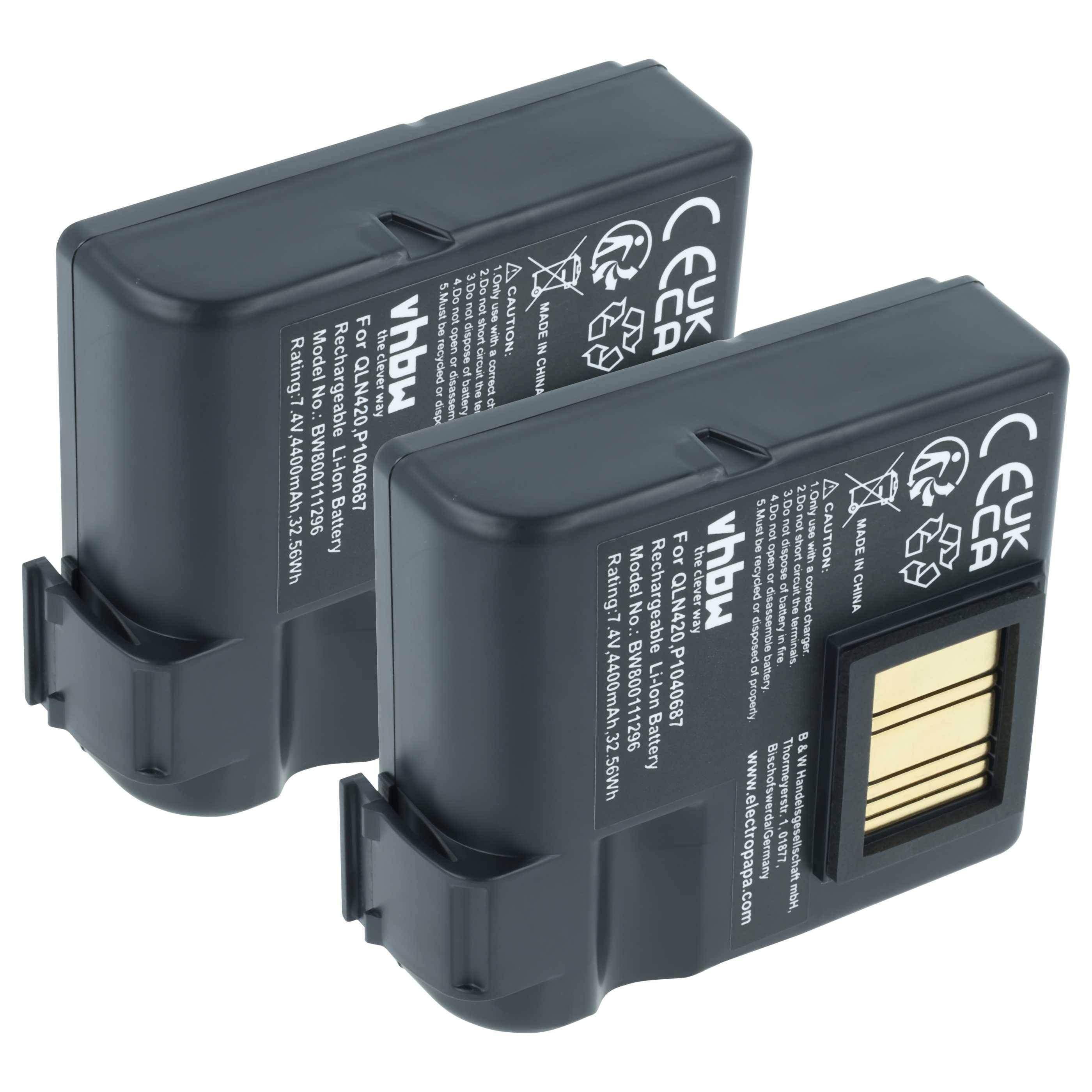 vhbw 2x Akku Ersatz für Zebra BTRY-MPP-68MA1-01 | P1040687 für Drucker Kopierer Scanner Etiketten-Drucker (4400 mAh, 7,4-0