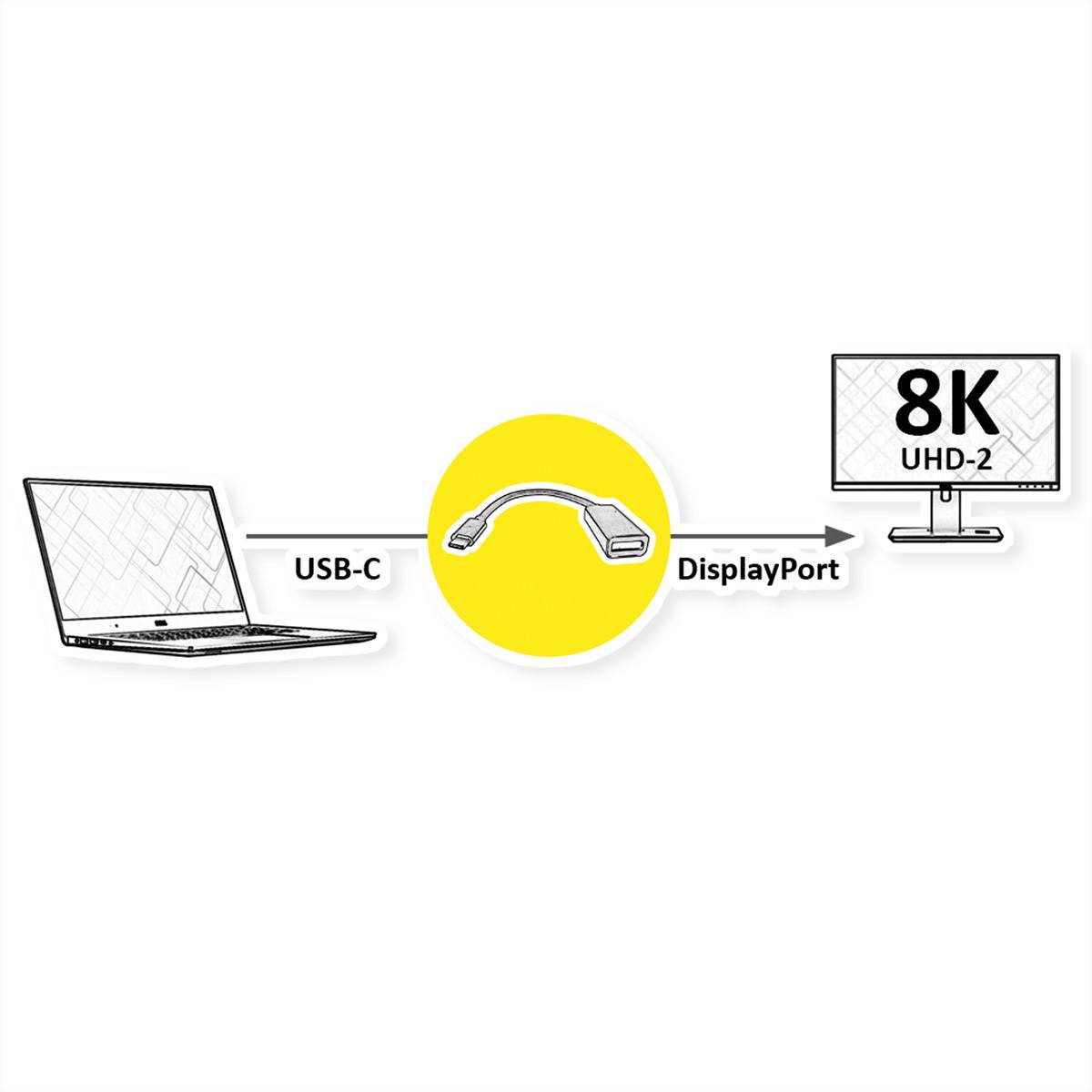 ROLINE Display Adapter USB Typ C - DP, ST/BU, 8K60-1