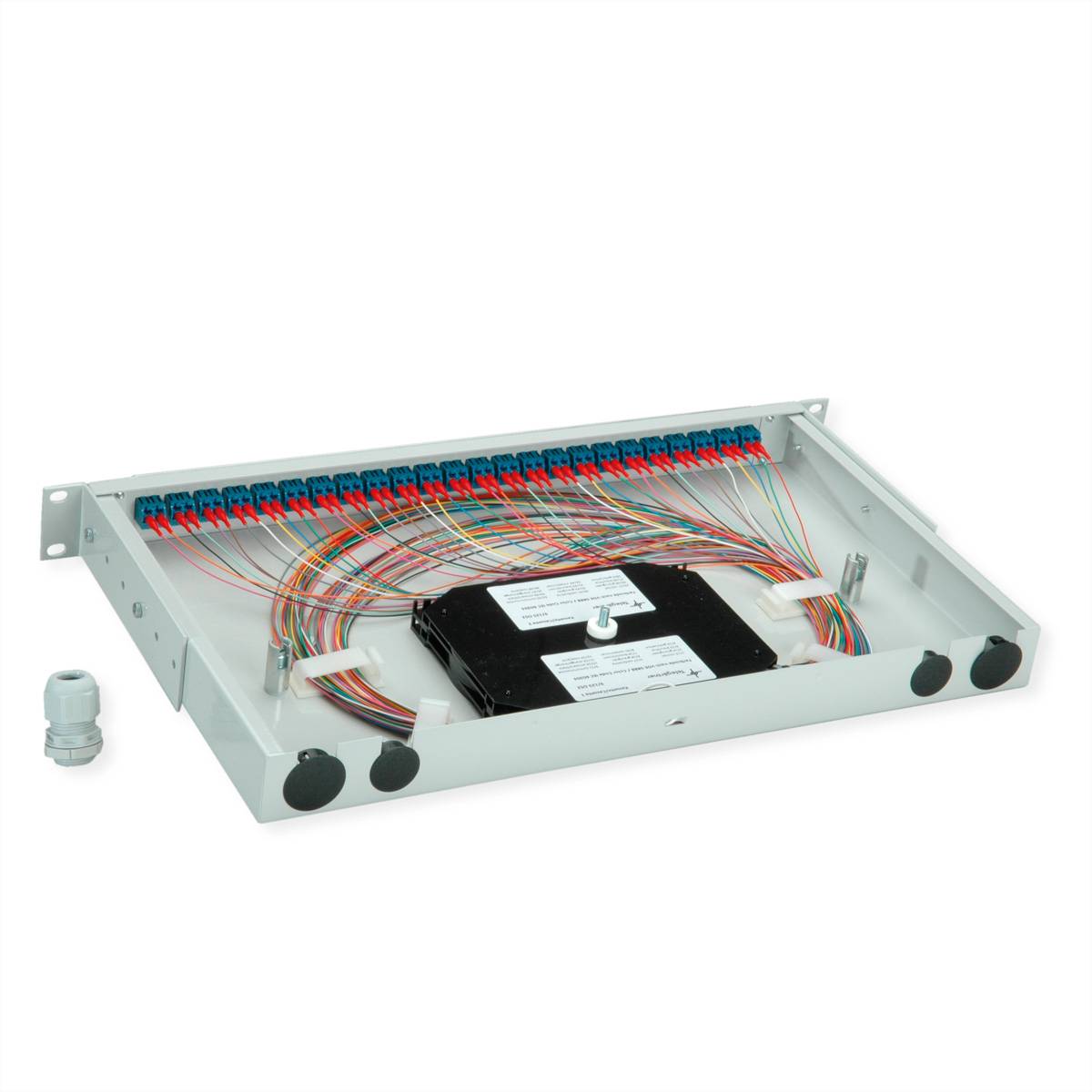 TELEGÄRTNER BASIS V LWL-Panel mit Kupplungen & Pigtails, 24x LC Duplex, blau, OS2 PC-1