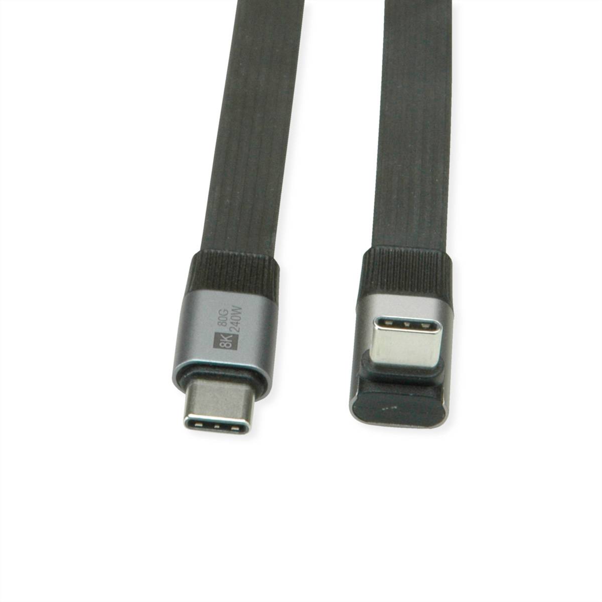 ROLINE USB4 2.0 Flachkabel, C–C, ST/ST, 8K UHD-2, 80Gbit/s, 240W, einseitig 270°-gewinkelt, schwarz, 0,8 m-2