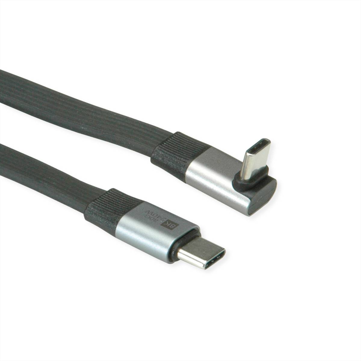 ROLINE USB4 2.0 Flachkabel, C–C, ST/ST, 8K UHD-2, 80Gbit/s, 240W, einseitig 270°-gewinkelt, schwarz, 0,8 m-3