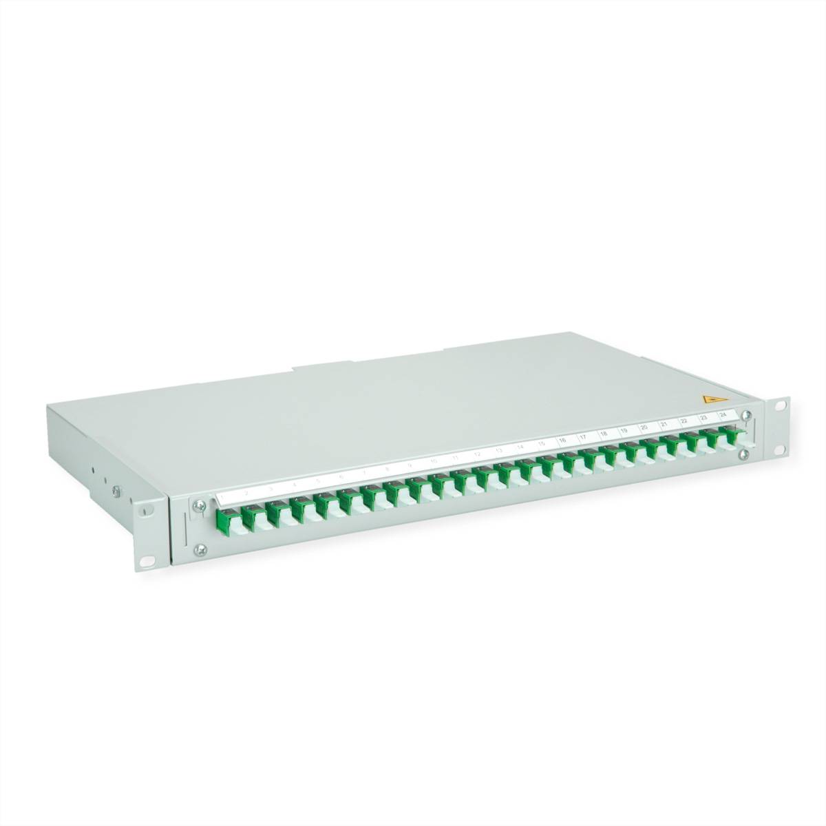 TELEGÄRTNER BASIS V LWL-Panel mit Kupplungen & Pigtails, 24x E2000, OS2 grün APC-1