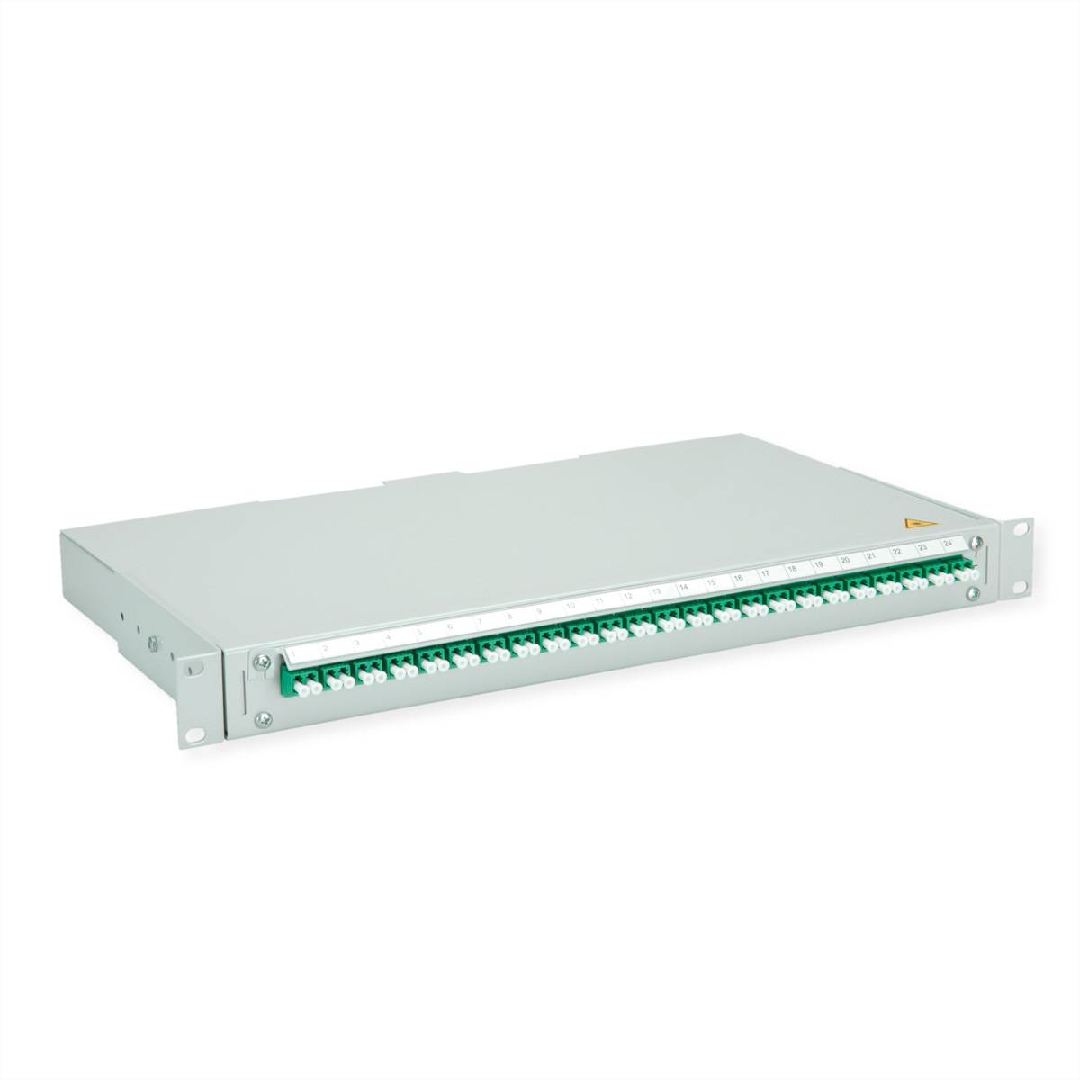 TELEGÄRTNER BASIS V LWL-Panel mit Kupplungen & Pigtails, 24x LC Duplex, grün, OS2 APC-1