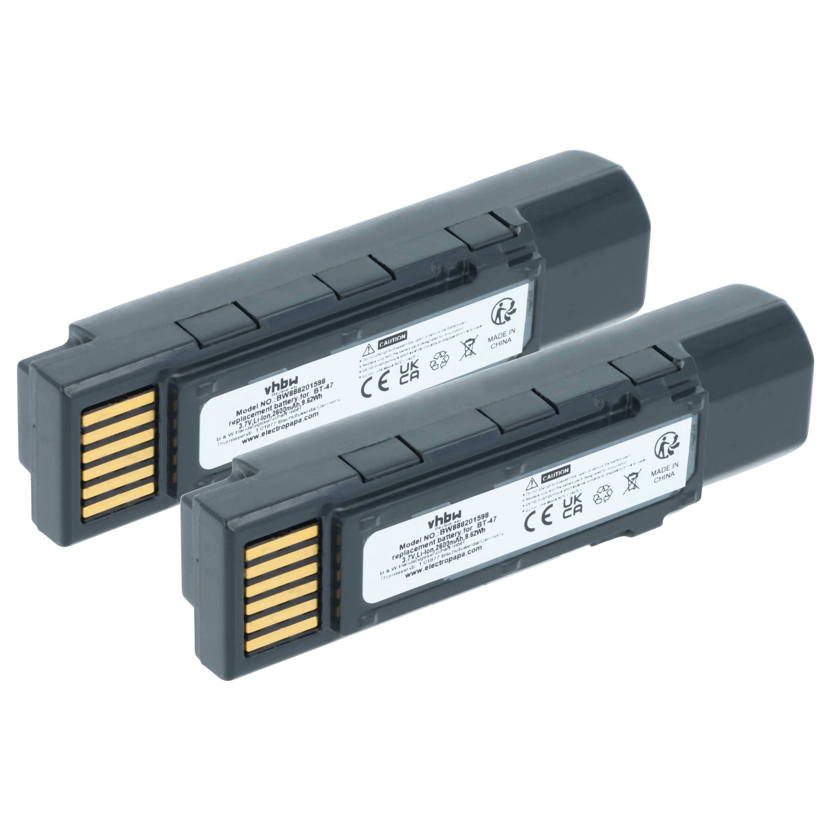 vhbw 2x Akku Ersatz für Datalogic TW18050652 | 128004721, BT-47, RBP-GM45 für Barcodescanner POS (2600 mAh, 3,7 V-0
