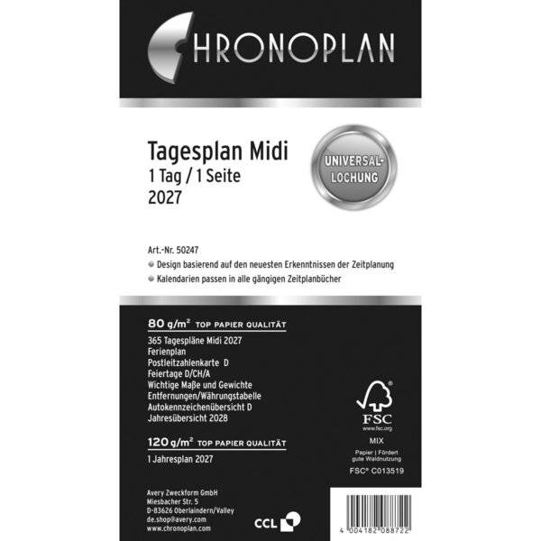 Chronoplan Tagesplan Midi 96x172mm 1Tag/Seite 2027-0