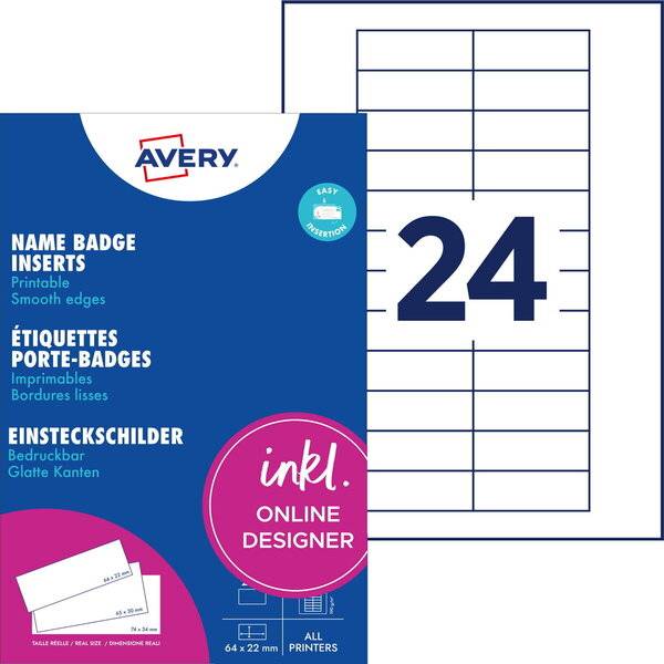 AVERY Einsteck-Namensschild, 190 g/qm, 64 x 22 mm, weiß-1
