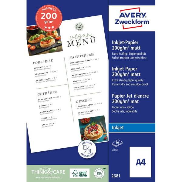 Papier Inkjet A4 200g beidseitig matt 50 Blatt