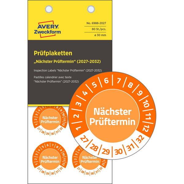 Prüfplaketten Nächster Prüftermin 2027-2032 Vinyl 30mm 80 Stück