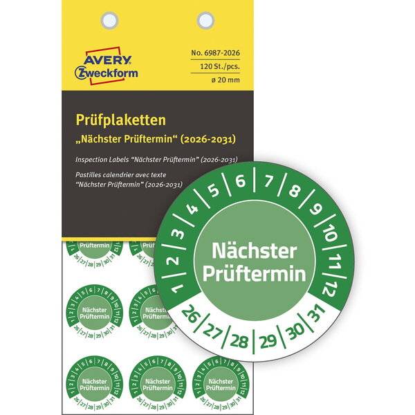 Prüfplaketten Nächster Prüftermin 2026-2031 Vinyl 20mm 120 Stück-0