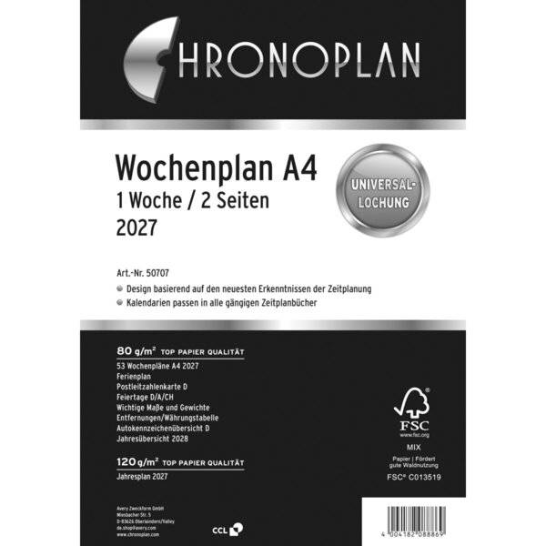 CHRONOPLAN Wochenplan 2027, 1 Woche/2 Seiten, DIN A4-0