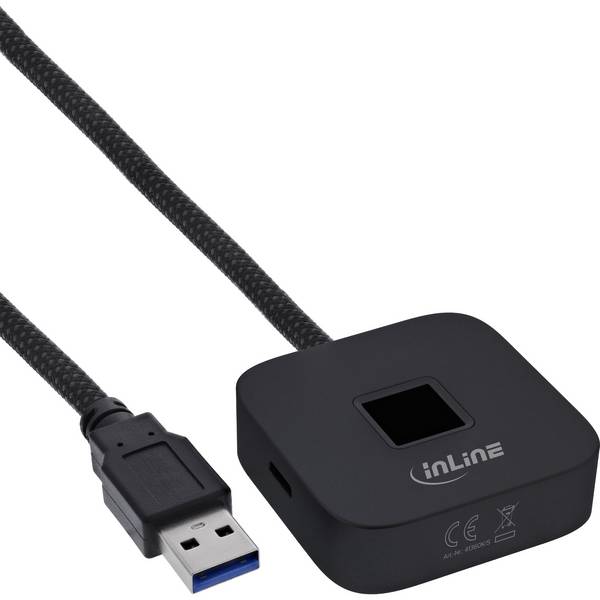 InLine® USB Fingerabdruckscanner mit Hub, Windows Hello, 1,5 m, schwarz