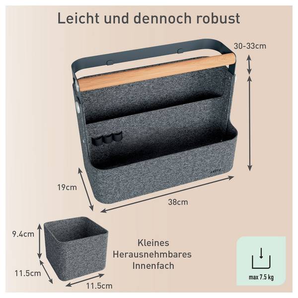 Leitz Hängender Schreibtisch Organizer mit Griff aus Filz, dunkelgrau