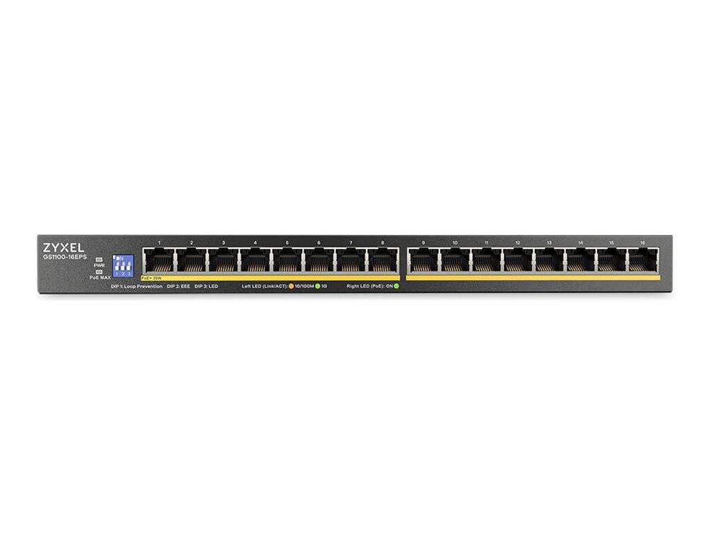 ZyXEL Slimline PoE+ 135W DIP selectorUnmanaged Switch 1 Gbps 16-Port Power over Ethernet Slim-Gehäuse